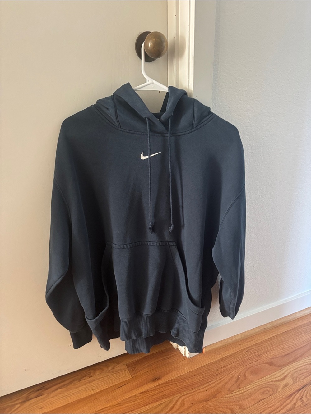 Nike Black Crewneck Pullover Hoodie with White Swoosh